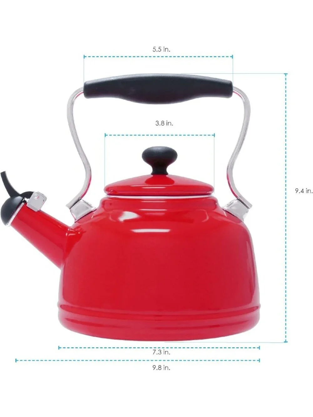 Chili Red Kitchen Whistling Tea kettle 1. 7Quart Enamel Stainless Steel Pot